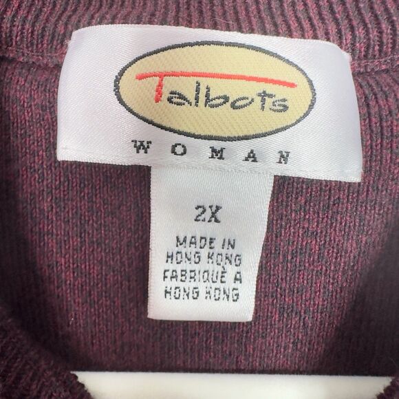 Talbots Women’s 2X Sweater‎ Dress Maroon Cotton Midi Short Sleeve Knit Preppy - Picture 6 of 9